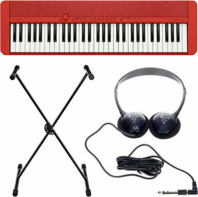 Casio Keyboard CT-S1 Set with 61 Dynamic Keys with Stand, Headphones and Music Stand Red