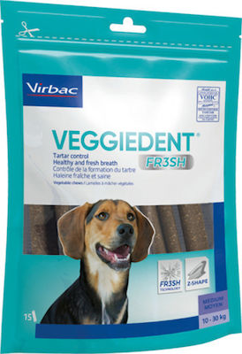 Virbac VeggieDent Fresh Medium Dog Dental Stick against Bad Breath for Medium Breeds 224gr 15τμχ