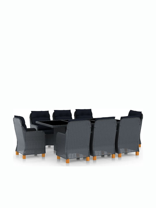 Set Sala De Mese Exterior 9 Piese Gri Închis Cu...