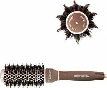 FF Professional Ceramic + Ionic Nano Technology Natural Hair Brush Hair for Straightening Beige 32mm