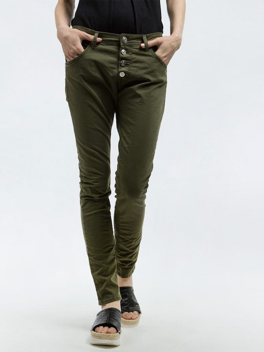 Replay Pilar Γυναικείο Chino Παντελόνι Boyfriend Fit Χακί