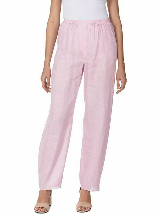 Emporio Armani Women's High Waisted Fabric Pantaloon Elastic Waistband In Pink Colour