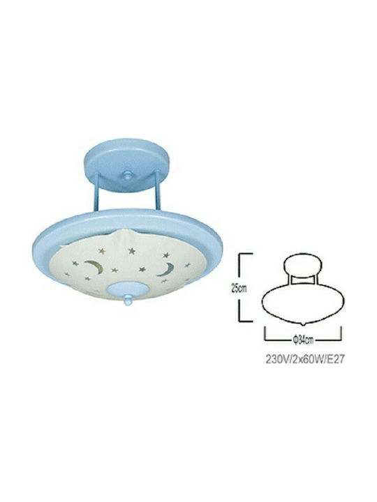 Brand Moonlight Single Bulb Kids Lighting Pendant of Plastic 60W with Drive Size E27 In Light Blue Colour 34x25cm