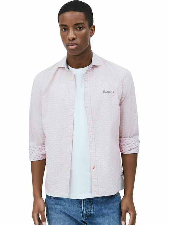Brody Long Sleeve Shirt in Narrow Fit Polka Dot Pink