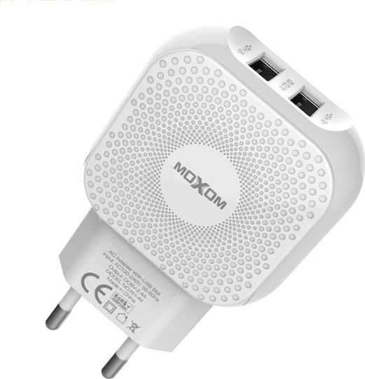 Moxom с 2 USB-A порта и кабел Lightning Бял (KH-44)