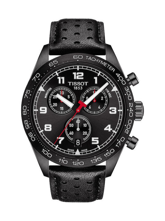 Tissot Ανδρικό Ρολόι 45mm Χρονογράφος Μπαταρίας με Μαύρο Δερμάτινο Λουράκι