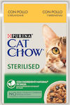 Purina Cat Chow Sterilised Υγρή Τροφή για Ενήλικες Στειρωμένες Γάτες σε Φακελάκι με Κοτόπουλο & Μελιτζάνες σε Σάλτσα 85gr 6τμχ