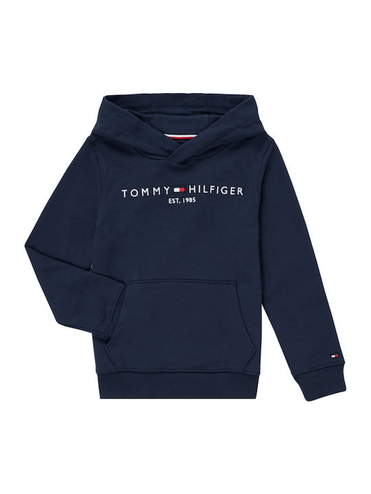 Fleece Kids Sweatshirt with Hood and Pockets Blue Essential