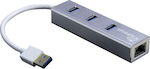 Inter-Tech IT-310-S USB 3.2 Hub 4 Anschlüsse mit USB-A / Ethernet Verbindung Silber