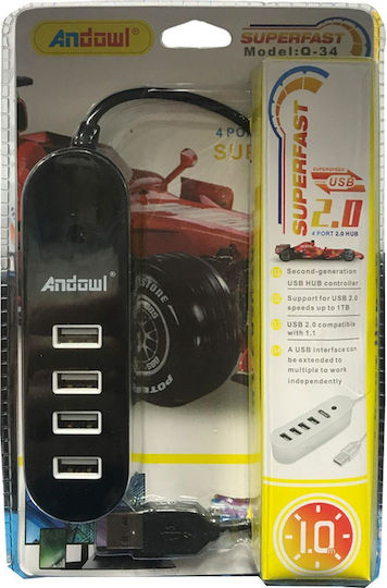 Andowl Q-34 Hub 4 Ports USB 2.0 with USB-A Connection