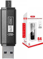 XO U70 64GB USB 2.0 Stick cu conexiune USB-A & micro USB-B Negru