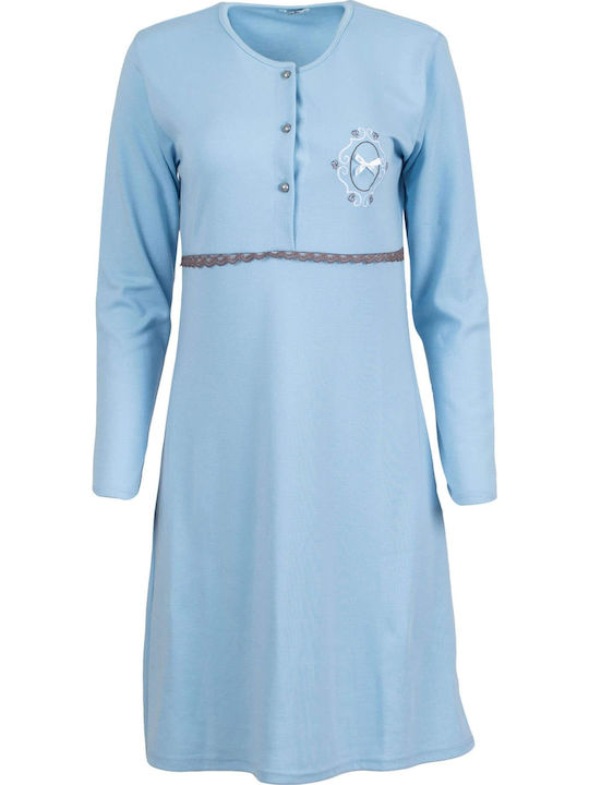 Luna Winter Cotton Women's Nightdress Light Blue 6580