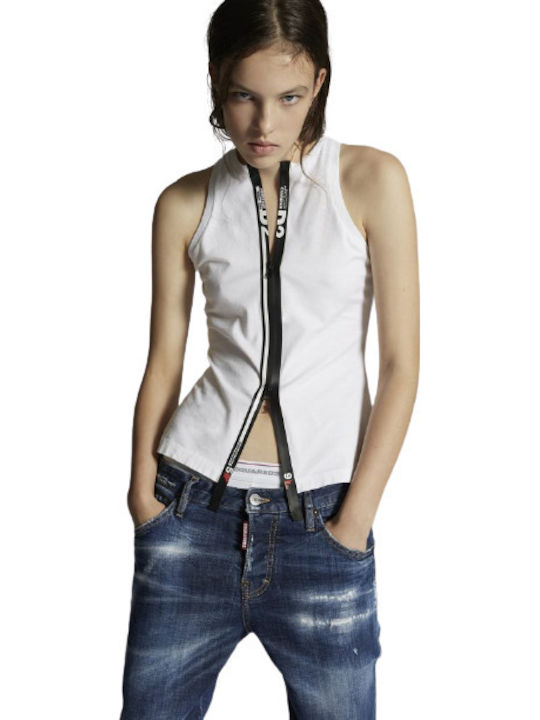 Dsquared2 Women's Summer Blouse Cotton Sleeveless with Zipper White