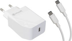 Muvit Φορτιστής με Θύρα USB-C και Καλώδιο USB-C 20W Power Delivery Λευκός (MCPAK0044)