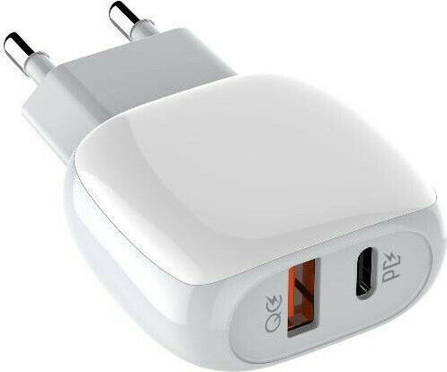 Ldnio Charger with USB-A Port and USB-C Port and Cable Lightning 18W Quick Charge 3.0 / Power Delivery Whites (LD-A2313L)