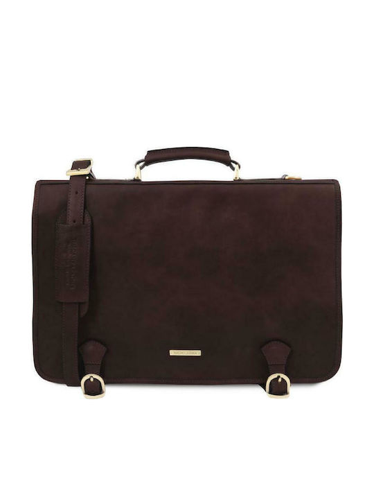Tuscany Leather Ancona Δερμάτινη Ανδρική Τσάντα Ταχυδρόμου Καφέ σκούρο
