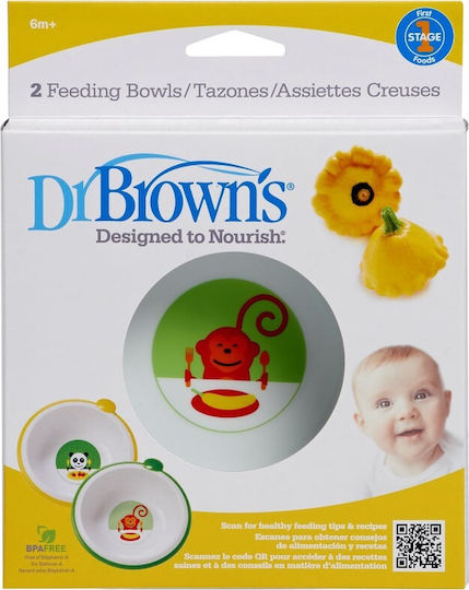 Dr. Brown's Plastic Toddler Bowl Μπολ Φαγητού Κίτρινο/Πράσινο 6m+ 2pcs Multicolour