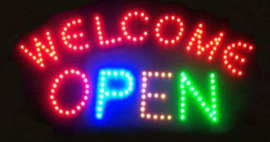 Welcome Open Πινακίδα LED με Κίνηση Μονής Όψης 48x25cm Κόκκινο