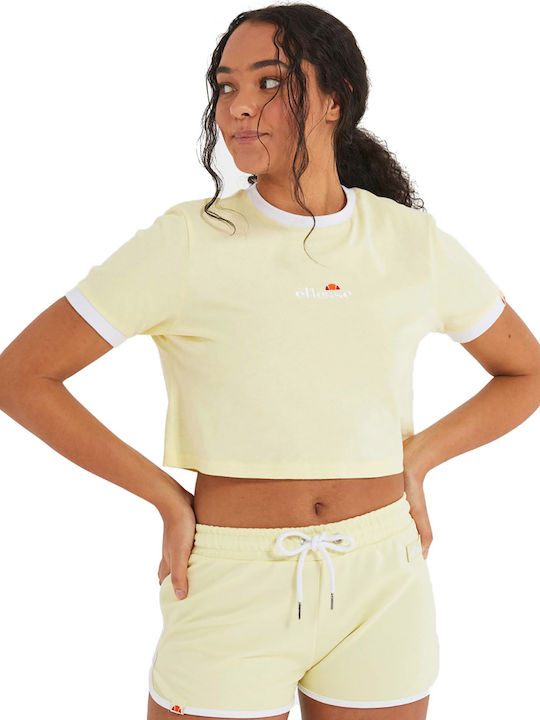 Ellesse pentru Femei de Vară Crop Top din Bumbac cu Mâneci Scurte Galben deschis