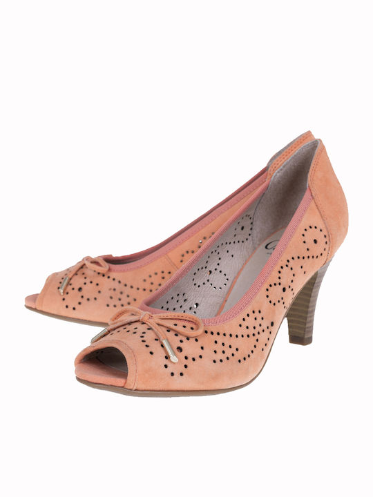 Leather Peep Toe Orange Heels