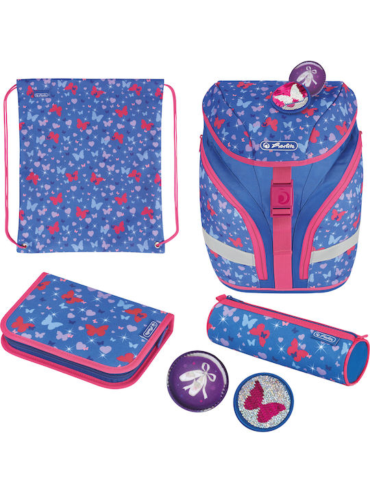 Herlitz SoftLight Plus Schmetterlings-Set Schulranzen Rucksack Grundschule, Grundschule in Blau Farbe 18Es