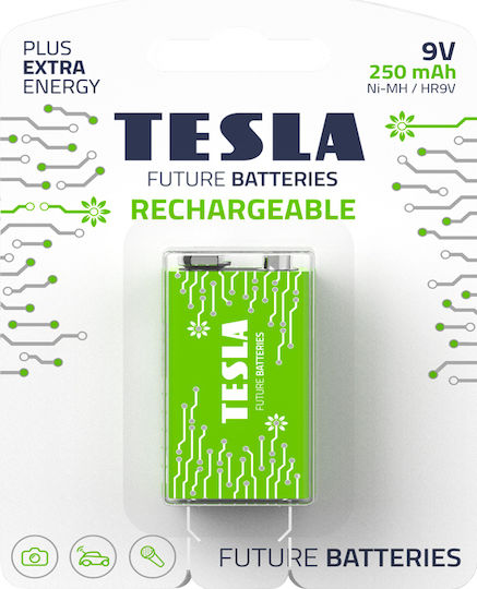 Tesla Batteries Επαναφορτιζόμενη Μπαταρία 9V Ni-MH 250mAh 1τμχ