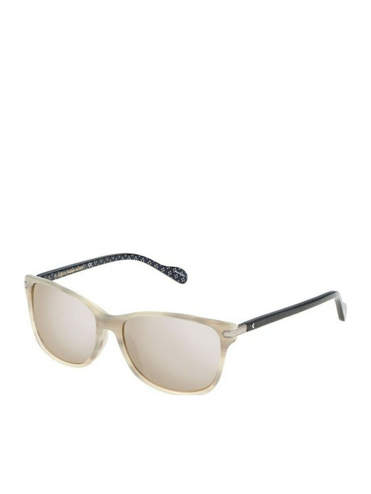 Unisex Sunglasses with Beige Horn-Rimmed Frame and Gold Lens