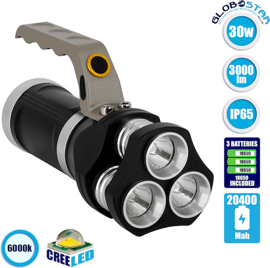 GloboStar Rechargeable Flashlight LED IP65 with Maximum Brightness 3000lm Car & Socket Black