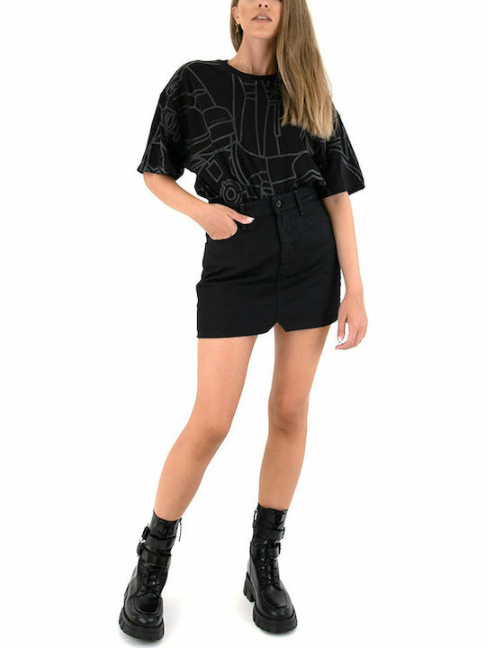 G-Star Raw Дънково С висока талия Мини Пола Черен
