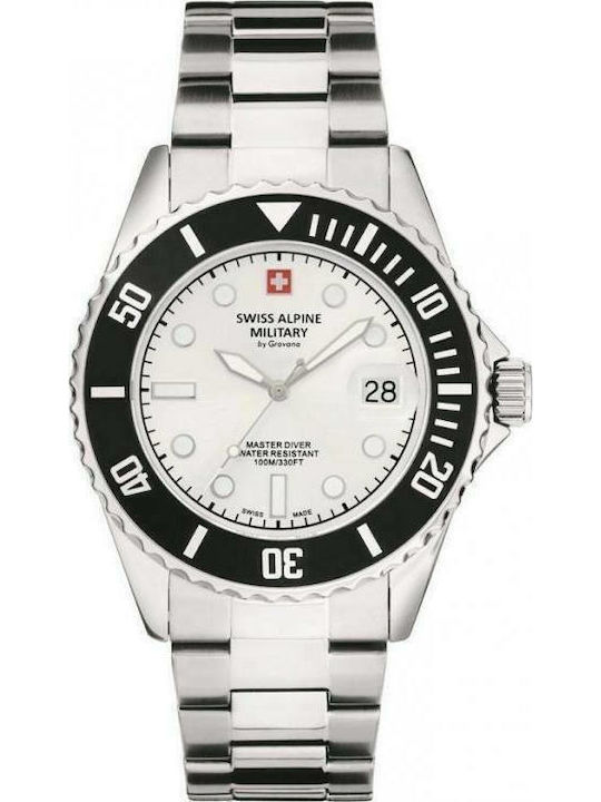 Swiss Alpine Military by Grovana Ανδρικό Ρολόι 43mm Μπαταρίας με Ασημί Μεταλλικό Μπρασελέ