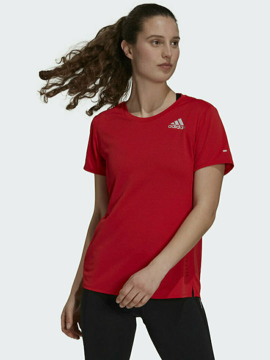 Adidas Heat.Rdy Running Women's Athletic T-shirt with Sheer Polka Dot Vivid Red
