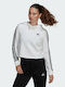 Essentials 3-Stripes Изрязан Дамски Суитшърт Худи Бял