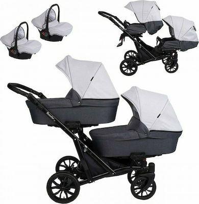 Kunert Booster 3 in 1 Adjustable Double Stroller Suitable for Newborn Light Grey / Graphite