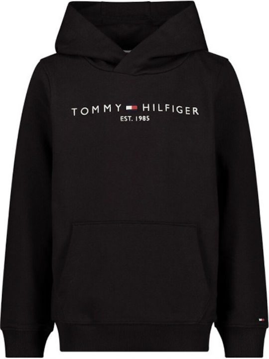 Fleece Kids Sweatshirt with Hood and Pockets Black Essential