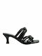 Makis Kotris Leather Women's Sandals Black with Chunky Medium Heel