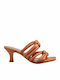 Makis Kotris Leather Women's Sandals Orange with Chunky Medium Heel