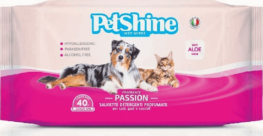 Pet Camelot Petshine 40 Μαντηλάκια Σκύλου & Γάτας για Καθαρισμό Σώματος με Αλόη χωρίς Αλκοόλ