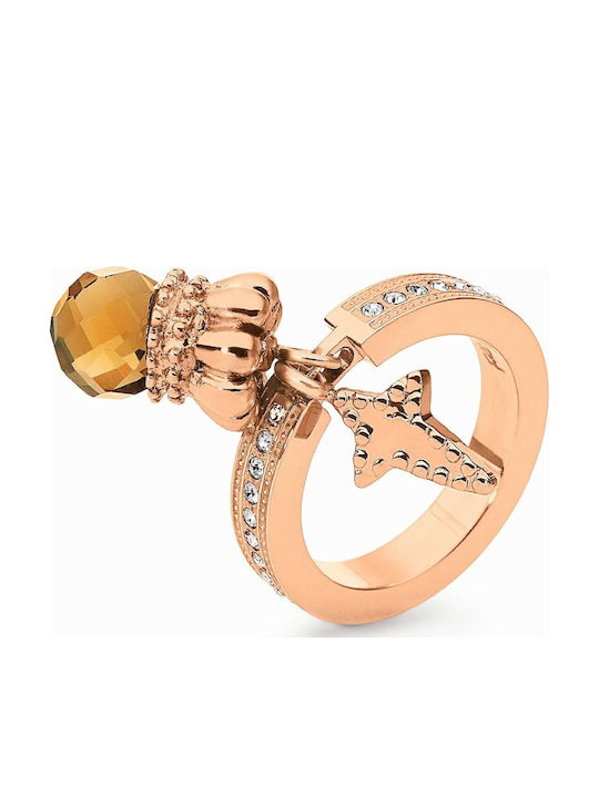 Folli Follie Damen Ring mit Steinen aus Stahl Vergoldet