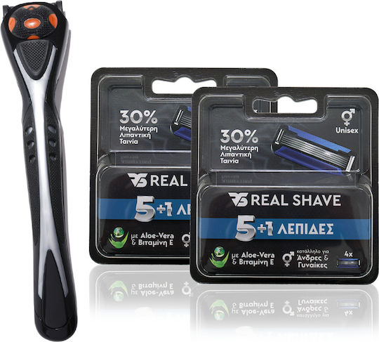 Realshave Razor cu Capete de schimb 6 lame și bandă lubrifiantă pentru piele sensibilă 8buc
