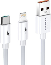 Awei CL-79 Regular USB to Lightning / Type-C Cable 5A Λευκό 1.2m