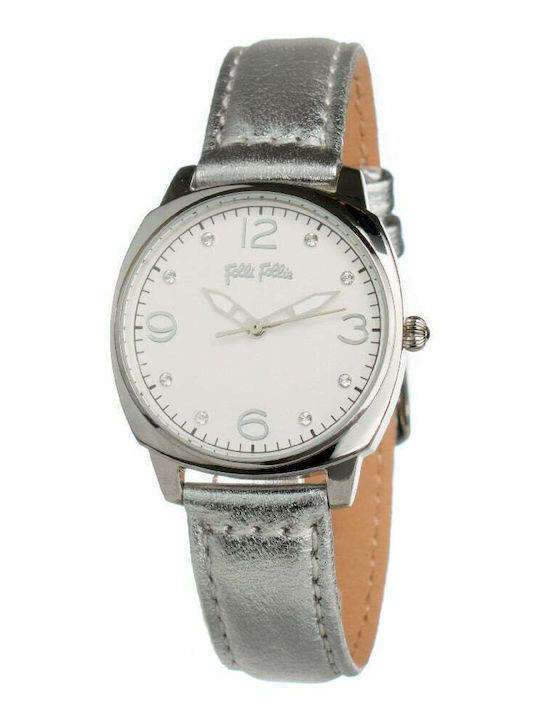 Folli Follie Γυναικείο Ρολόι 32mm Μπαταρίας με Ασημί Δερμάτινο Λουράκι