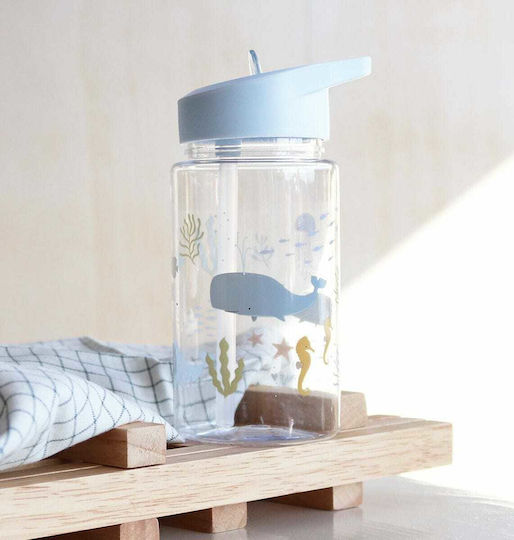 A Little Lovely Company Kinderflasche Kunststoff mit Strohhalm Hellblau 450ml
