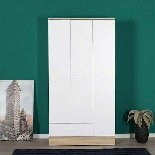 Base Τρίφυλλη Ντουλάπα 103x52x198cm Λευκό / Sonoma Base Τρίφυλλη Ντουλάπα 103x52x198cm Λευκό / Sonoma