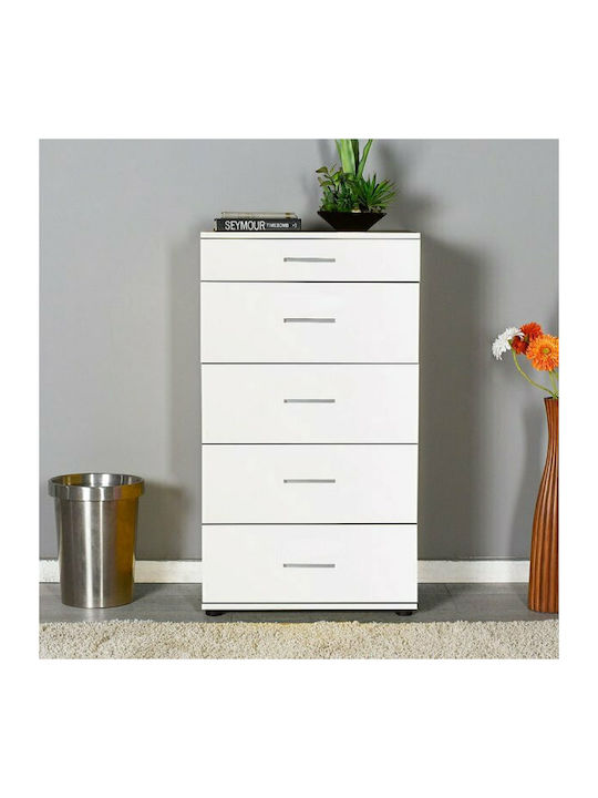 Comodă de Dormitor din Lemn Trendline cu 5 Sertare Albă 60x44x108cm
