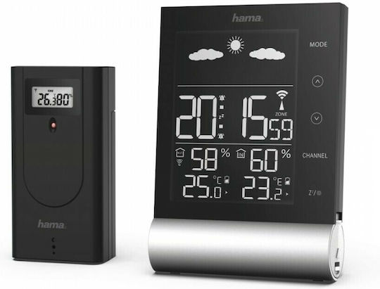 HAMA Black Line 00186417 Wireless Stație meteorologică Digital De masă Negru