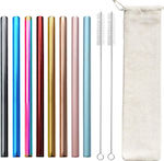 Profin Colour II - Stainless steel reusable straws | 8 pieces in various colours | Includes 1 case with 2 cleaning brushes