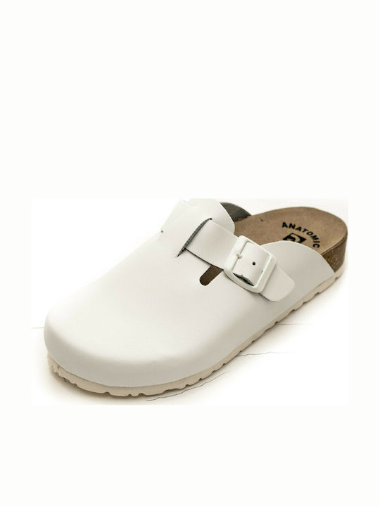 Sanitaire Women's Leather Anatomic Clogs White