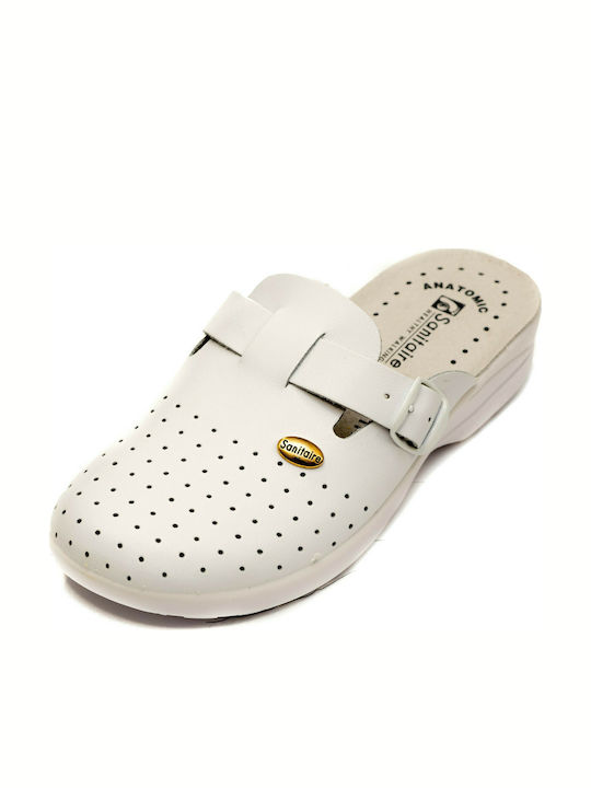 Sanitaire Women's Leather Anatomic Clogs White