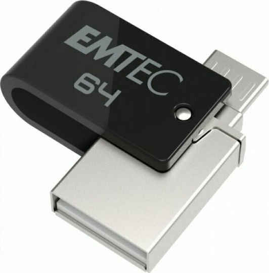 Emtec Dual 64GB USB 2.0 Stick mit Verbindung USB-A & Micro-USB-B Schwarz