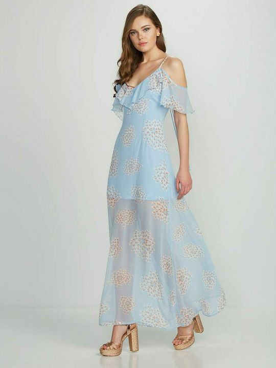 Axel 1403-1022 Maxi Καλοκαιρινό Φόρεμα για Γάμο / Βάπτιση Γαλάζιο